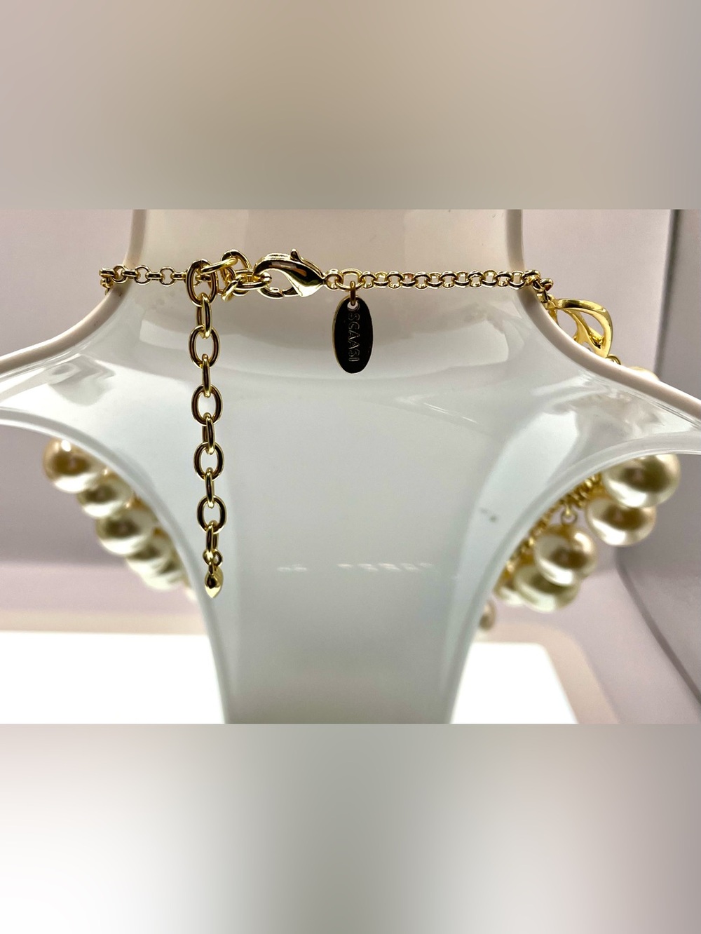 Vintage Scaasi Faux Pearl Statement Necklace Gold Tone Multi Strand Runway 1980s - Picture 7 of 11